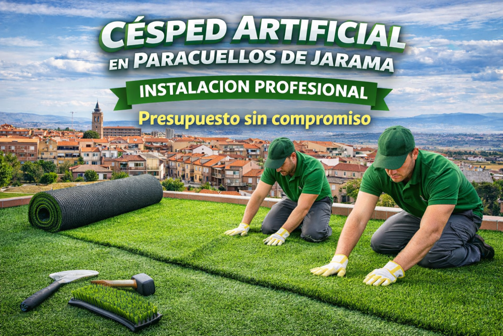 operarios instalando cesped artificial en paracuellos del jarama